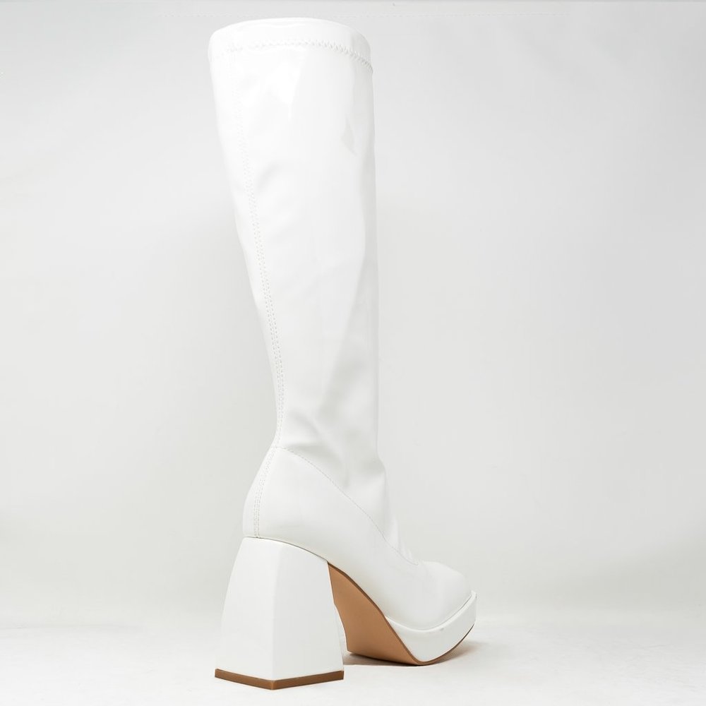 Chase & Chloe Women's Low Platform Mid Calf Boots with High Chunky Block Heel - Picture 3 of 3